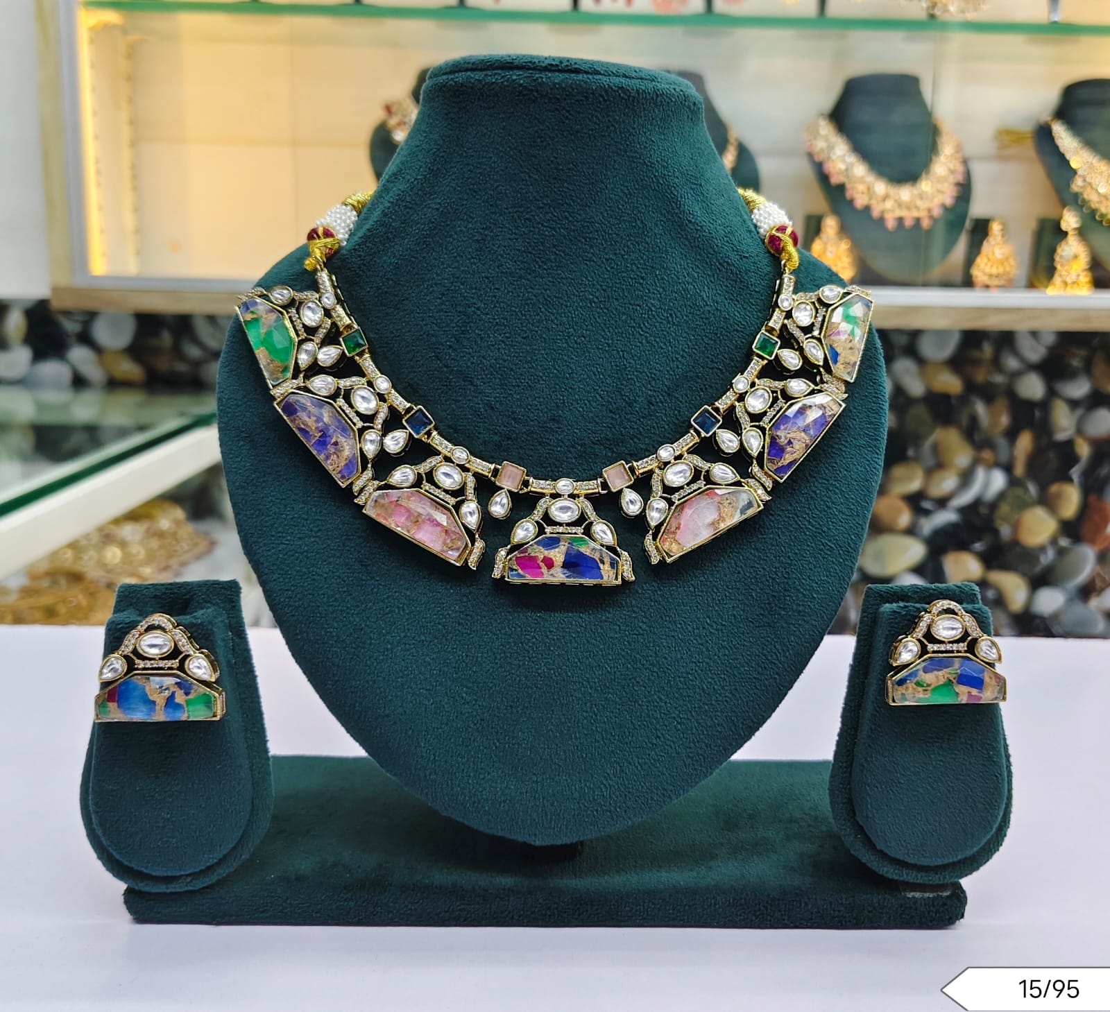 Multicolor Kundan Stone Choker Necklace Set with Matching Earrings